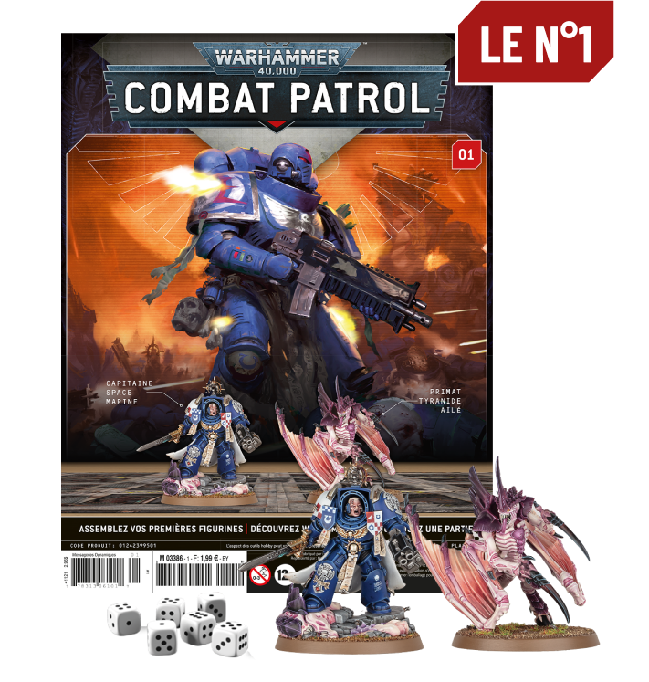 Le N°1 : Le fascicule + Le kit pour réaliser 1 Capitaine Space Marine + 1 Primat Tyranide + 6 dés + 1 tapis de jeu