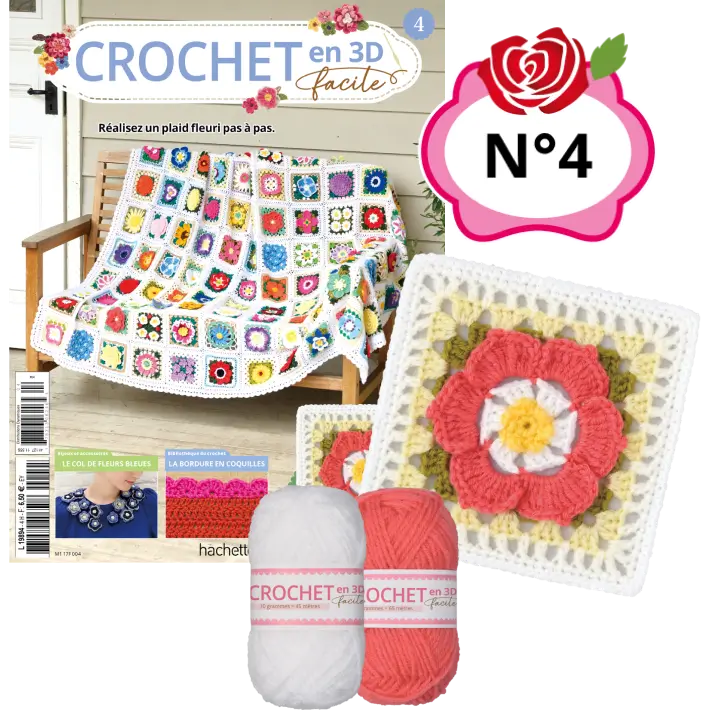 Le N°4 : Le fascicule + 2 pelotes pour réaliser le carré églantier